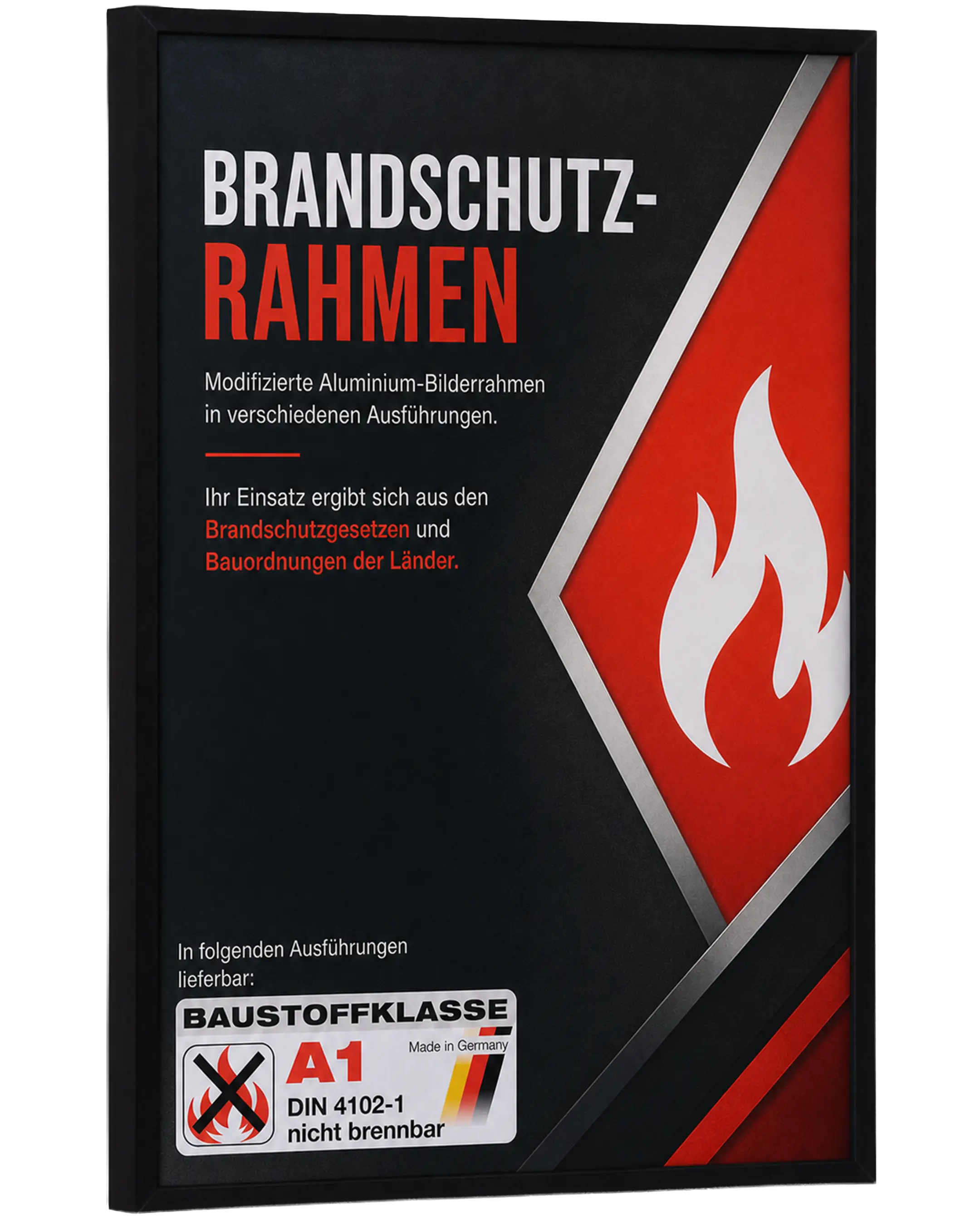 Aluminium fotolijst Mika brandvertragend certificaat A1 zwart – zijaanzicht
