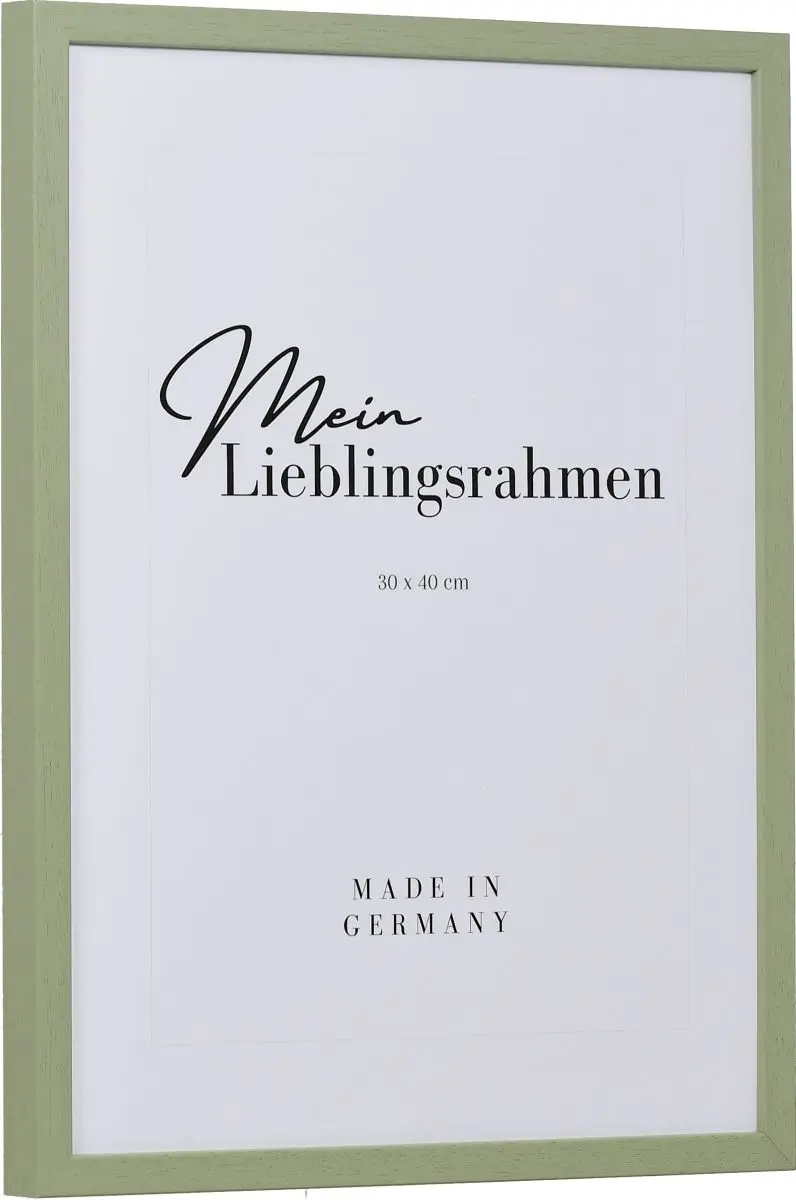 Seitenansicht eines modernen, grÃ¼nen, schmalen Bilderrahmens