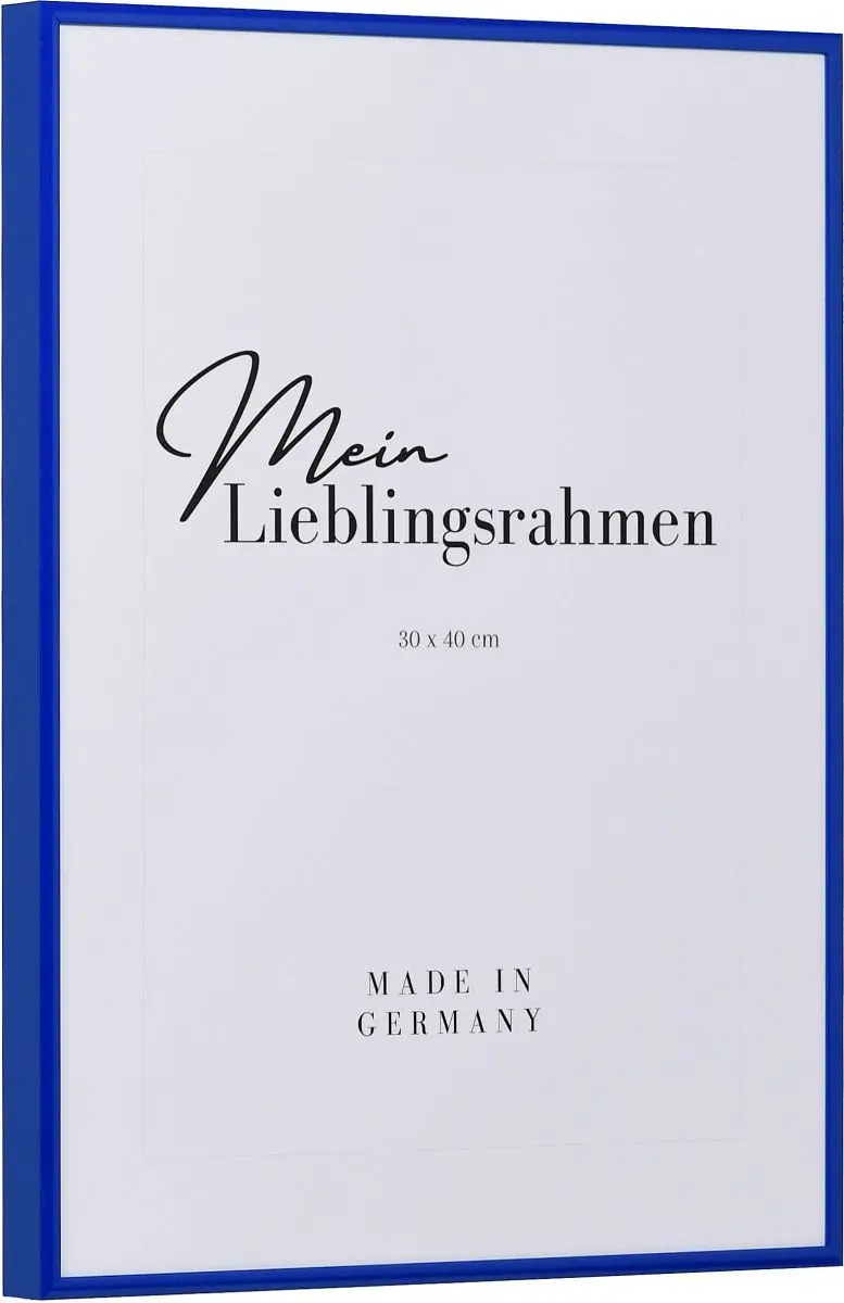 Seitenansicht eines blauen, sehr formstabilen Aluminiumrahmens mit patentiertem Eckverbindersystem