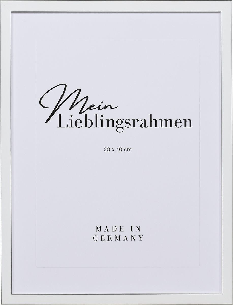 Frontansicht eines klassischen, weissen Bilderrahmens 9x13 cm, mit quadratischem Blockprofil und beidseitiger, leicht abgerundeter Silberkante