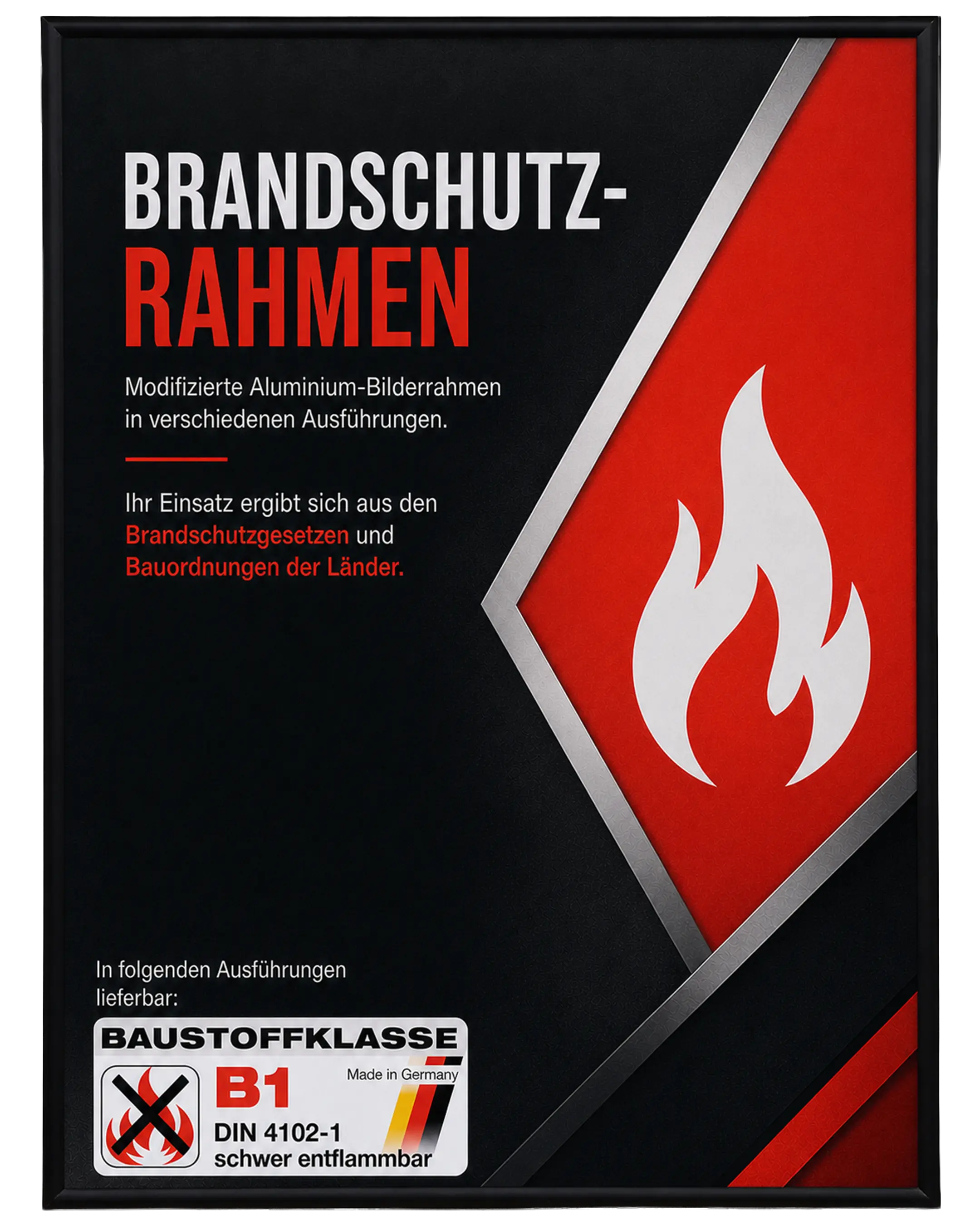 Aluminium fotolijst Noah brandvertragend certificaat B1 zwart – vooraanzicht