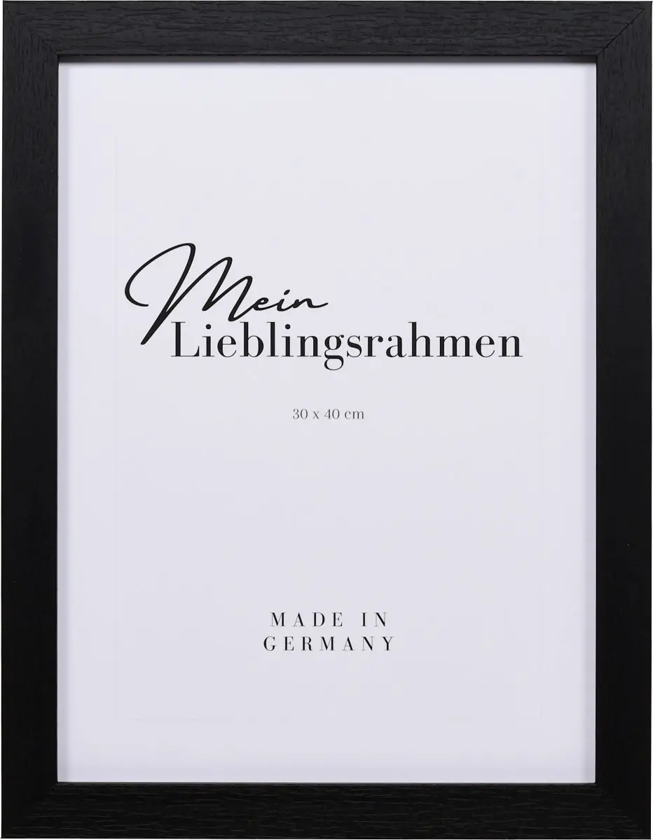 Frontansicht eines schwarzen Holzrahmens, 50x70 cm, offenporig lackiert mit sicht- und fÃ¼hlbarer Holzstruktur