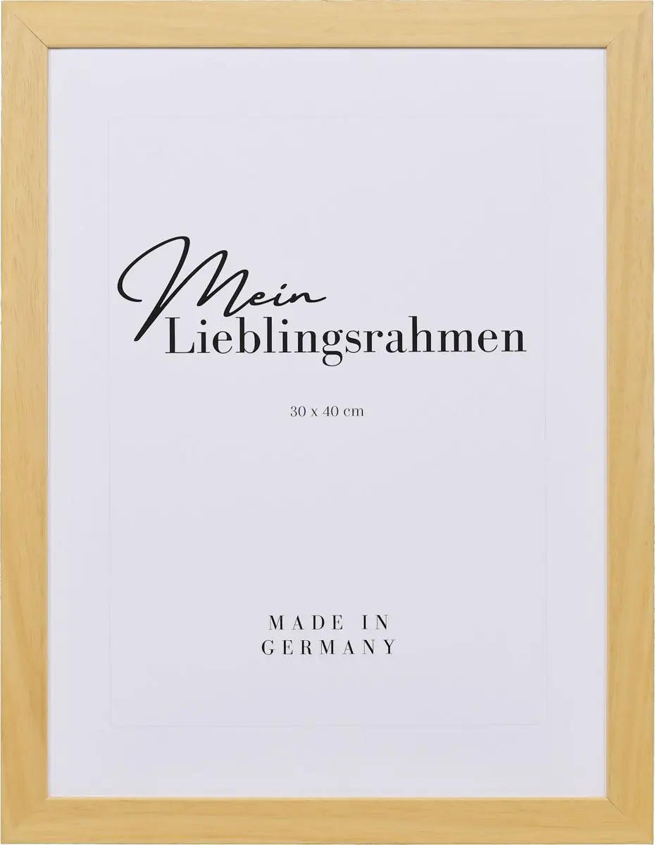 Frontansicht eines naturfarbenen Bilderrahmens mit sichtbarer Holzstruktur, glatter OberflÃ¤che und kantigem, schlichtem Profil