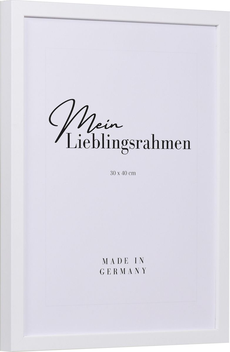 Seitenansicht eines weissen Bilderrahmens A4 mit glatter OberflÃ¤che und schlichtem Design