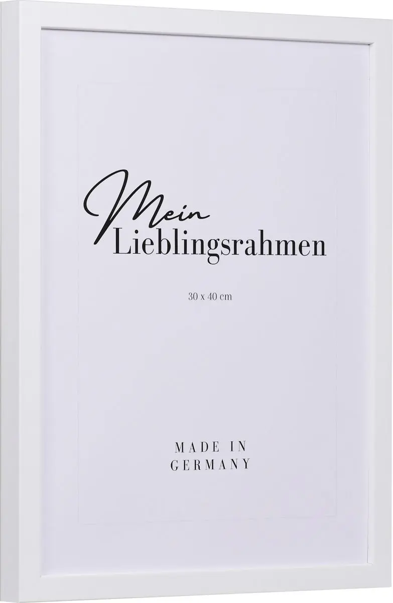 Seitenansicht eines weissen Bilderrahmens A4 mit glatter OberflÃ¤che und schlichtem Design