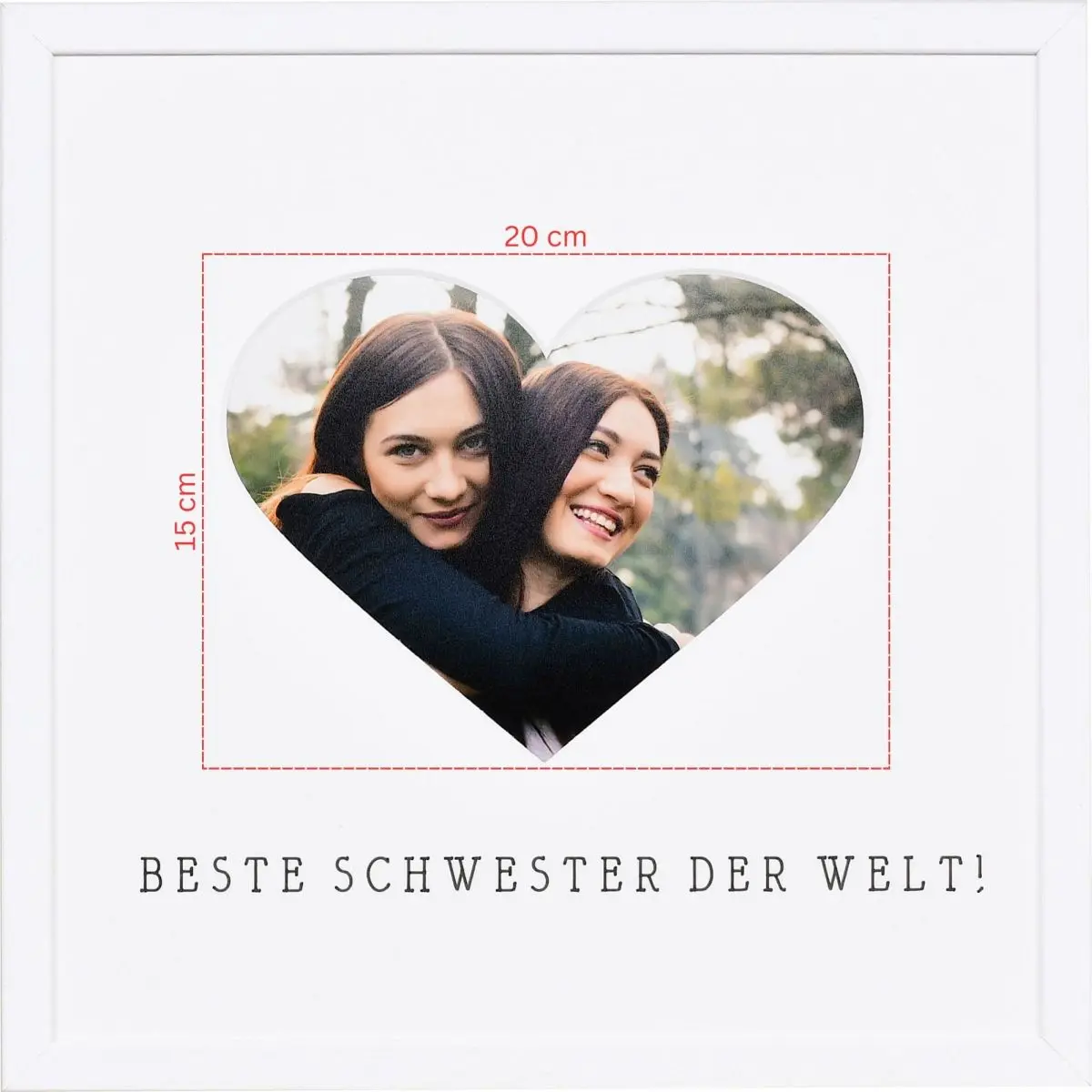 Skizze eines Fotos fÃ¼r ein herzfÃ¶rmiges Passeparpartout in weissem Bilderrahmen 30x30