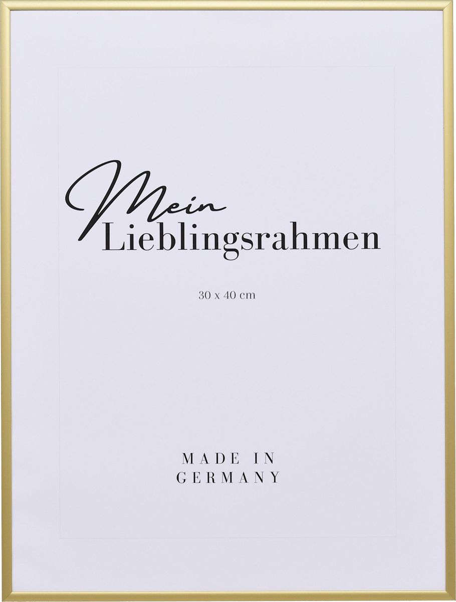 Frontansicht eines goldenen, extrem formstabilen Aluminiumrahmens mit patentiertem Eckverbindersystem