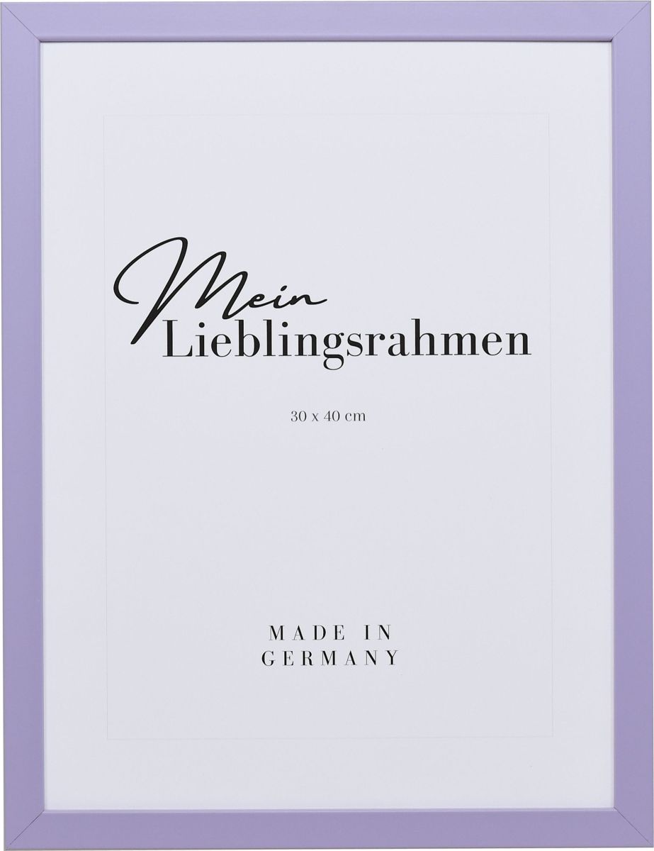 Frontansicht eines fliederfarbenen Bilderrahmens mit geschlossener, glatter OberflÃ¤che und wÃ¼rfelfÃ¶rmigem Profil