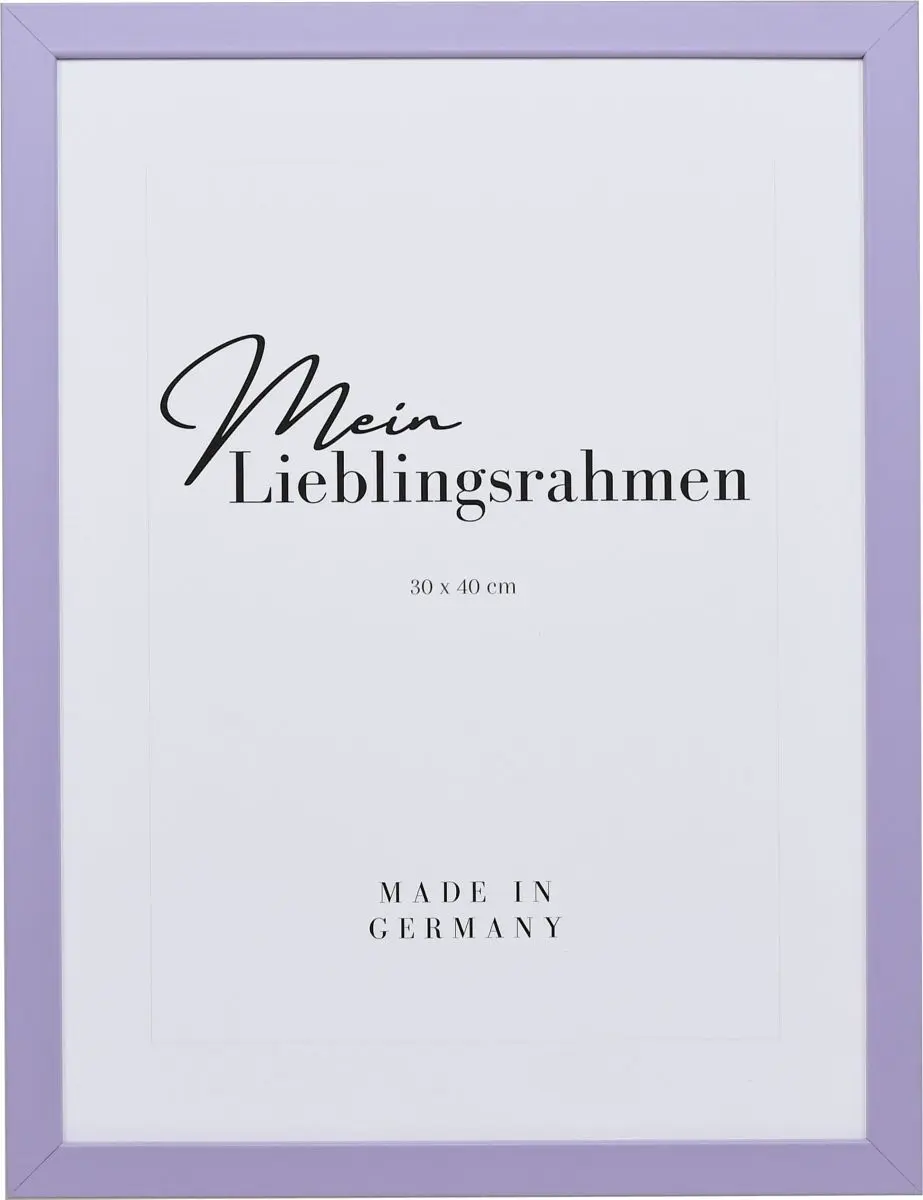 Frontansicht eines fliederfarbenen Bilderrahmens mit geschlossener, glatter OberflÃ¤che und wÃ¼rfelfÃ¶rmigem Profil