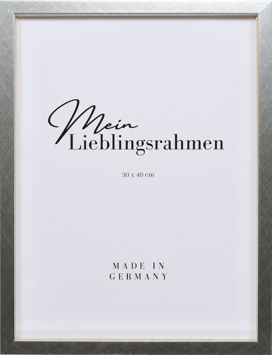 Frontansicht eines silbernen Bilderrahmens mit glatter OberflÃ¤che und schlichtem Design