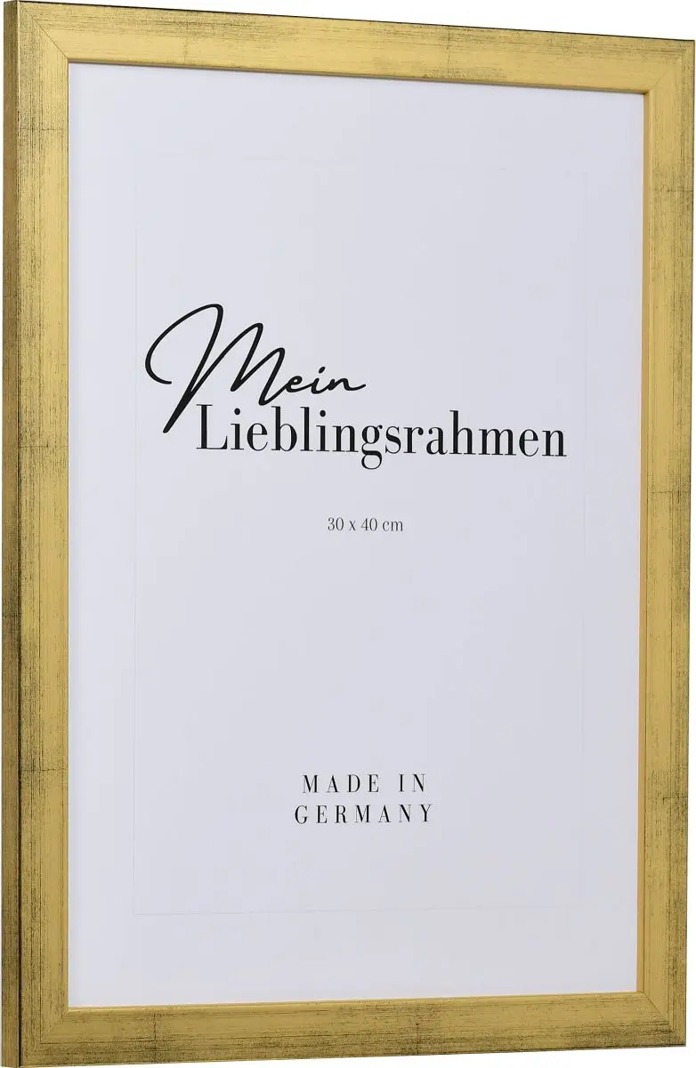Seitenansicht eines goldenen Bilderrahmens mit sichtbarer Holzstruktur, glatter OberflÃ¤che und kantigem, schlichtem Profil