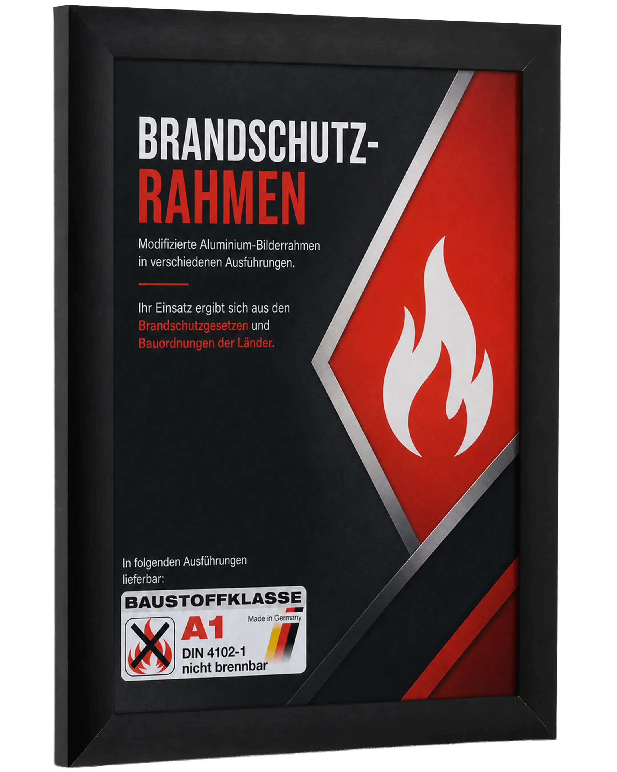 Aluminium fotolijst Costa brandvertragend certificaat A1 zwart – zijaanzicht