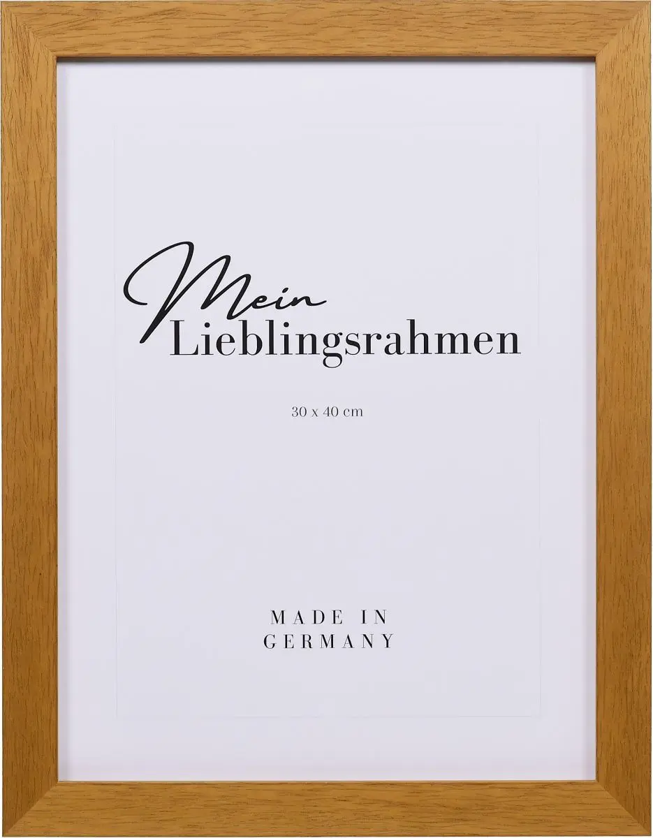 Frontansicht eines eichefarbenen Holzrahmens, 50x70 cm, offenporig lackiert mit sicht- und fÃ¼hlbarer Holzstruktur