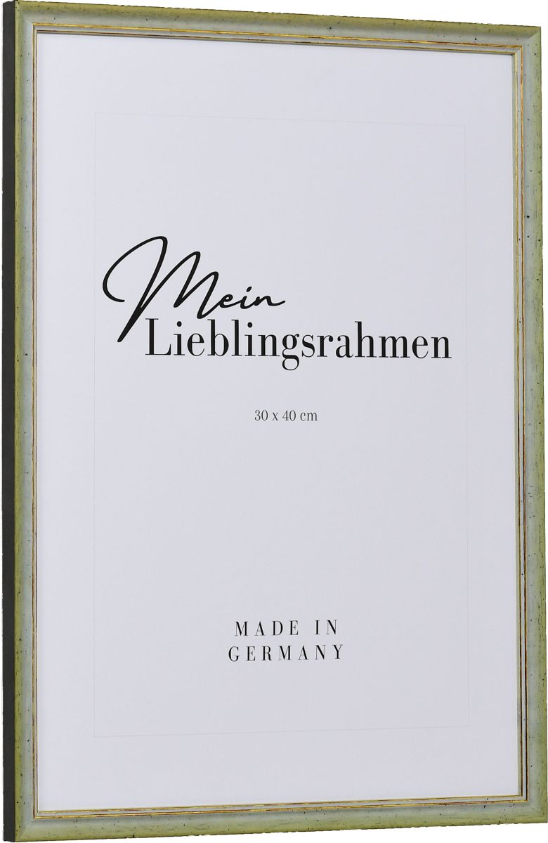 Seitenansicht eines grÃ¼nen Retro Rahmens mit leicht aufgerauter OberflÃ¤che und goldener Zierkante