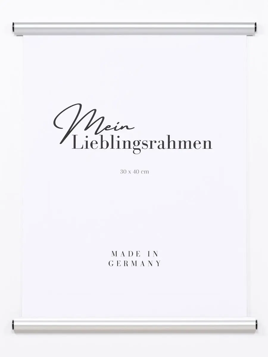 Frontansicht eine silbernen Alu-PosterhÃ¤ngers mit Klemmvorrichtung