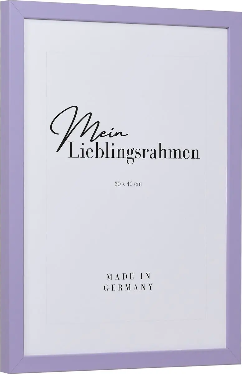 Seitenansicht eines fliederfarbenen Bilderrahmens mit geschlossener, glatter OberflÃ¤che und wÃ¼rfelfÃ¶rmigem Profil