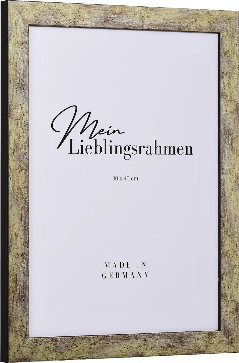 Seitenansicht eines stabilen Hochglanz Bilderrahmens in Gold mit schwarzer Au