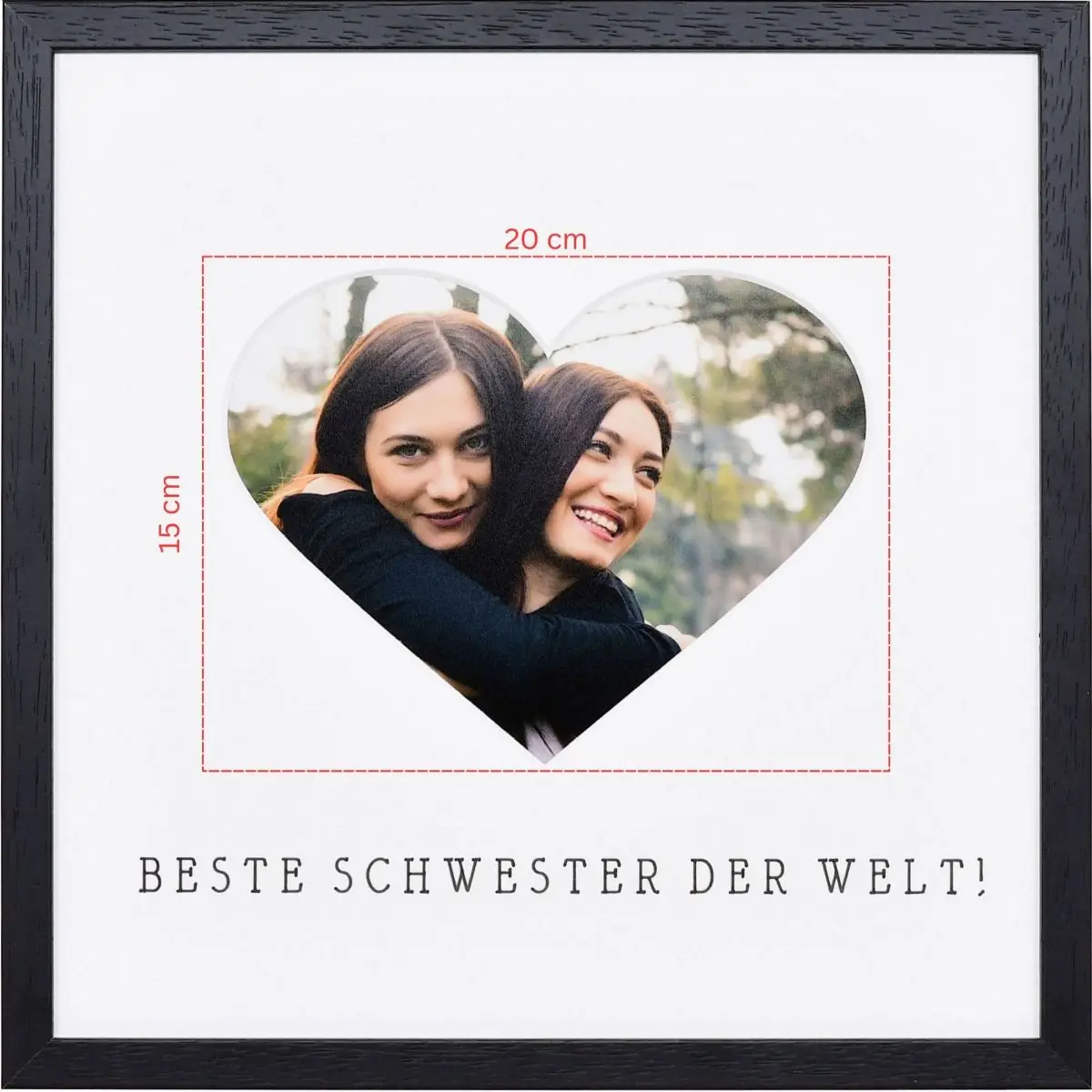 Skizze eines Fotos fÃ¼r ein herzfÃ¶rmiges Passeparpartout in schwarzem Bilderrahmen 30x30
